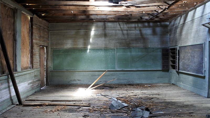 Dilapidated interior of the Tankersley Rosenwald School