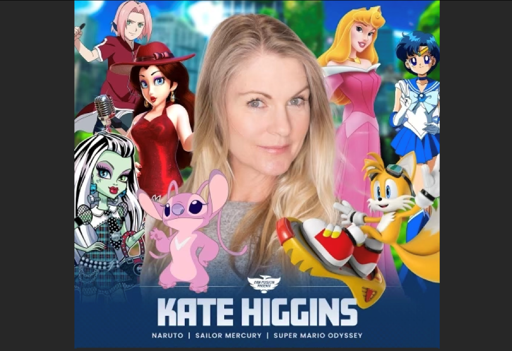 Higgins with her characters including Sakura and Tails