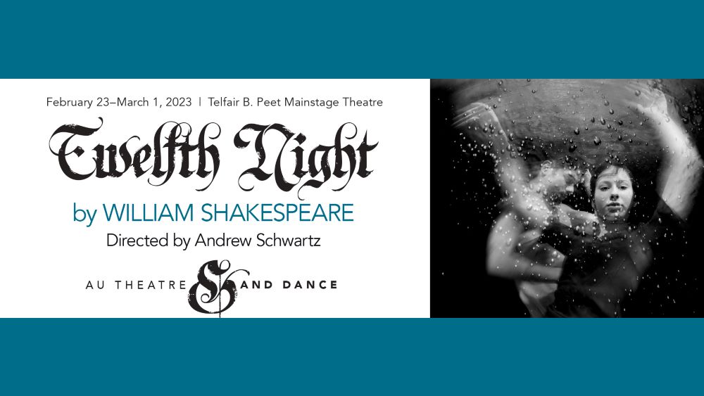 Twelfth Night by William Shakespeare graphic with actors underwater
