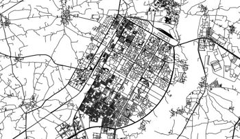 Black and white road map of Gandhinagar India