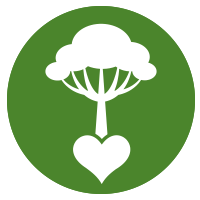 Green circle with a tree and a heart below it