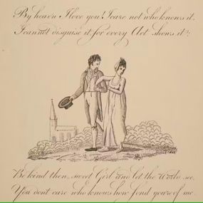 A sketch showing a man and a woman walking arm in arm