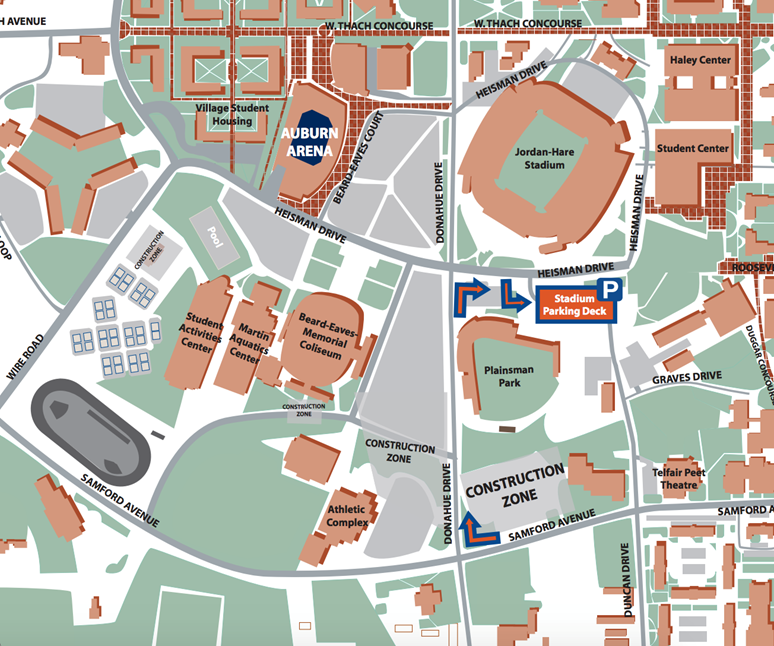 Map showing Stadium Deck parking