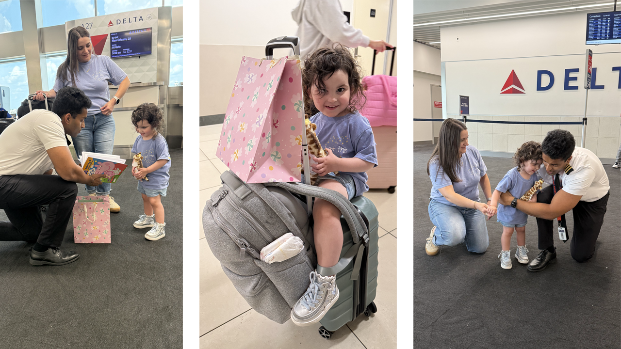 Push giving Limitless' first patient a gift bag in the airport