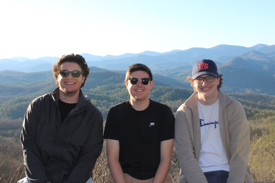 Weston Ball, Colin Beyersdorf and Zach Card in the Blue Ridge mountains