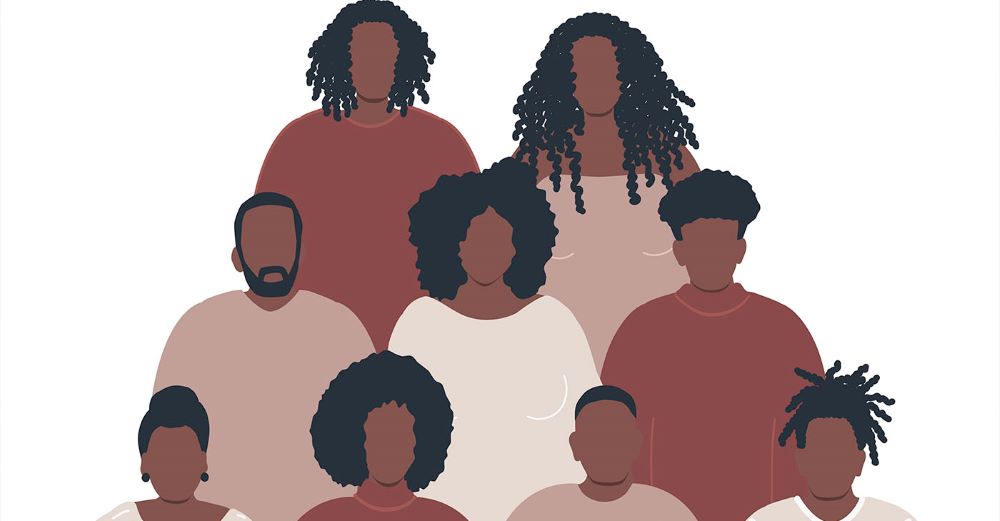 Illustrated silhouettes of Black Americans standing together