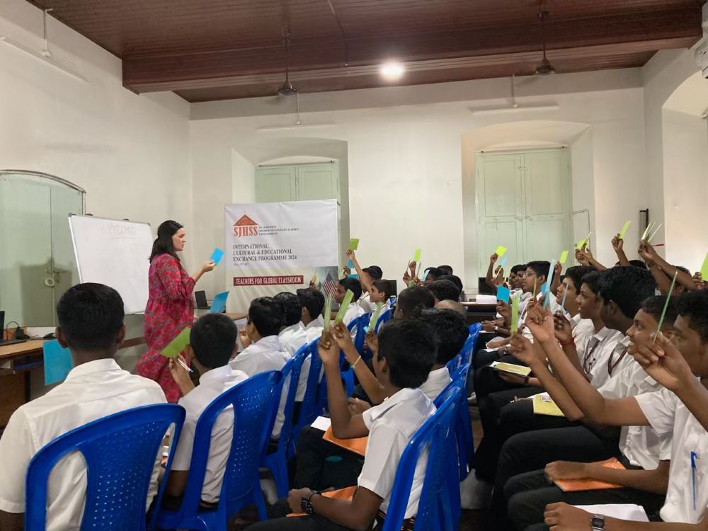 Laura West Ramkorun conducting a class activity in India
