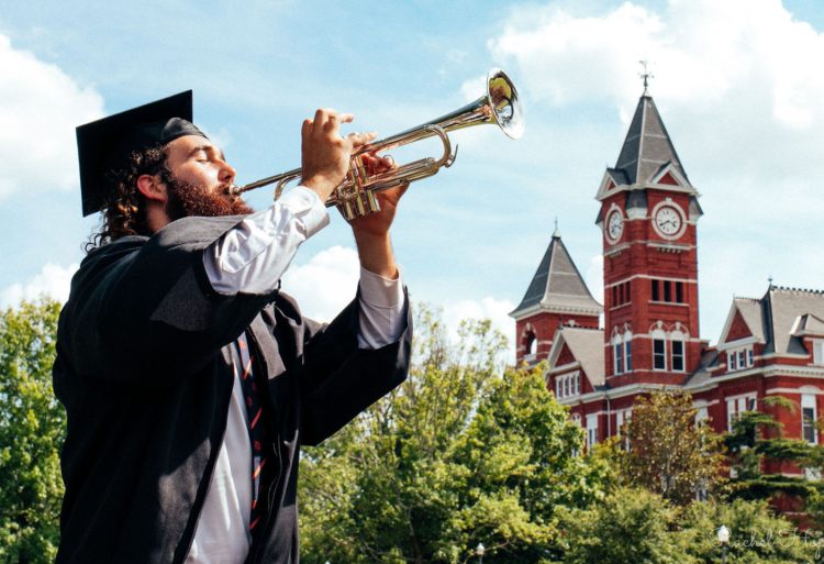 Wilson Childers playing a trumpet 