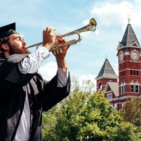 Wilson Childers playing a trumpet 