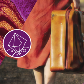 Decorative poster for Violet featuring a woman carrying a suitcase