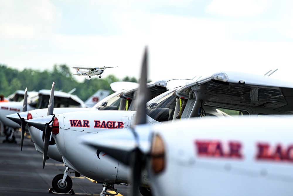 A row of Auburn University airplanes