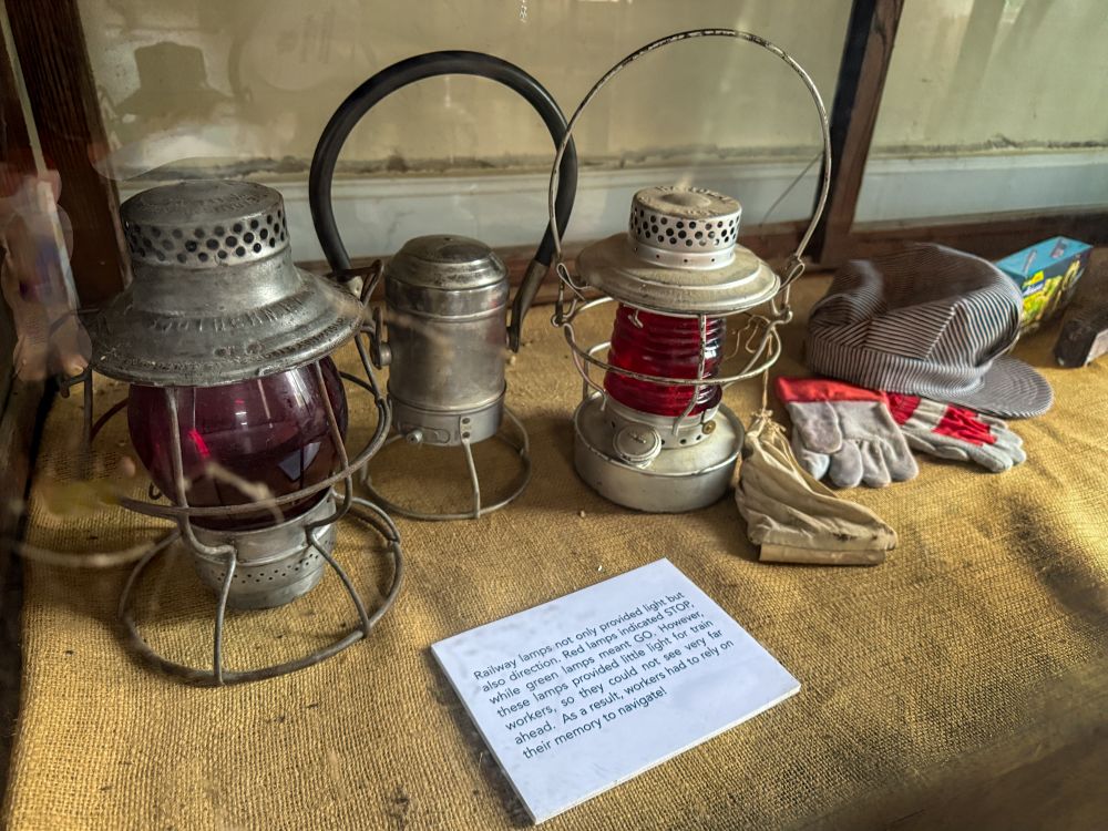 Antique railroad lamps on display at the museum