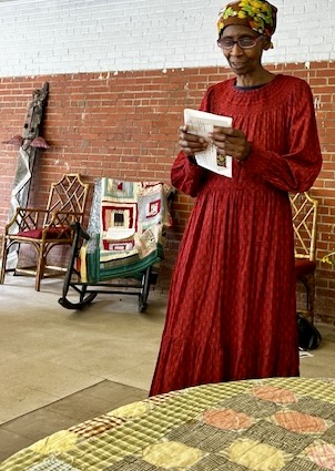 Betty Anderson speaks at Camden’s Juneteenth celebration on the “hidden in plain view” messages found in quilts.