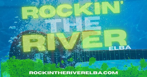 Graphic of a guitar submerged in water with "Rocking' the River Elba"