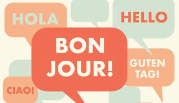 Speech bubbles with common phrases in different languages