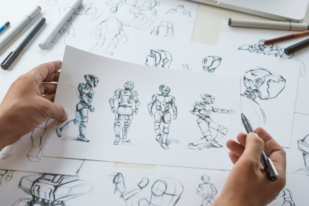 Hands sketching robots in motion