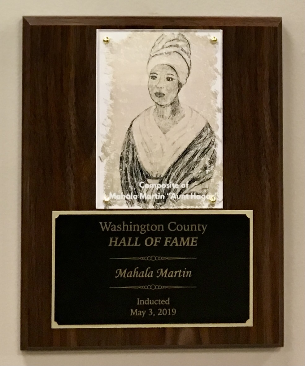 Mahala Martin's plaque in the Washington County Hall of Fame