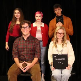 The cast of The Thanksgiving Play in costume