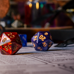 Several multicolored and multisided dice on a tabletop
