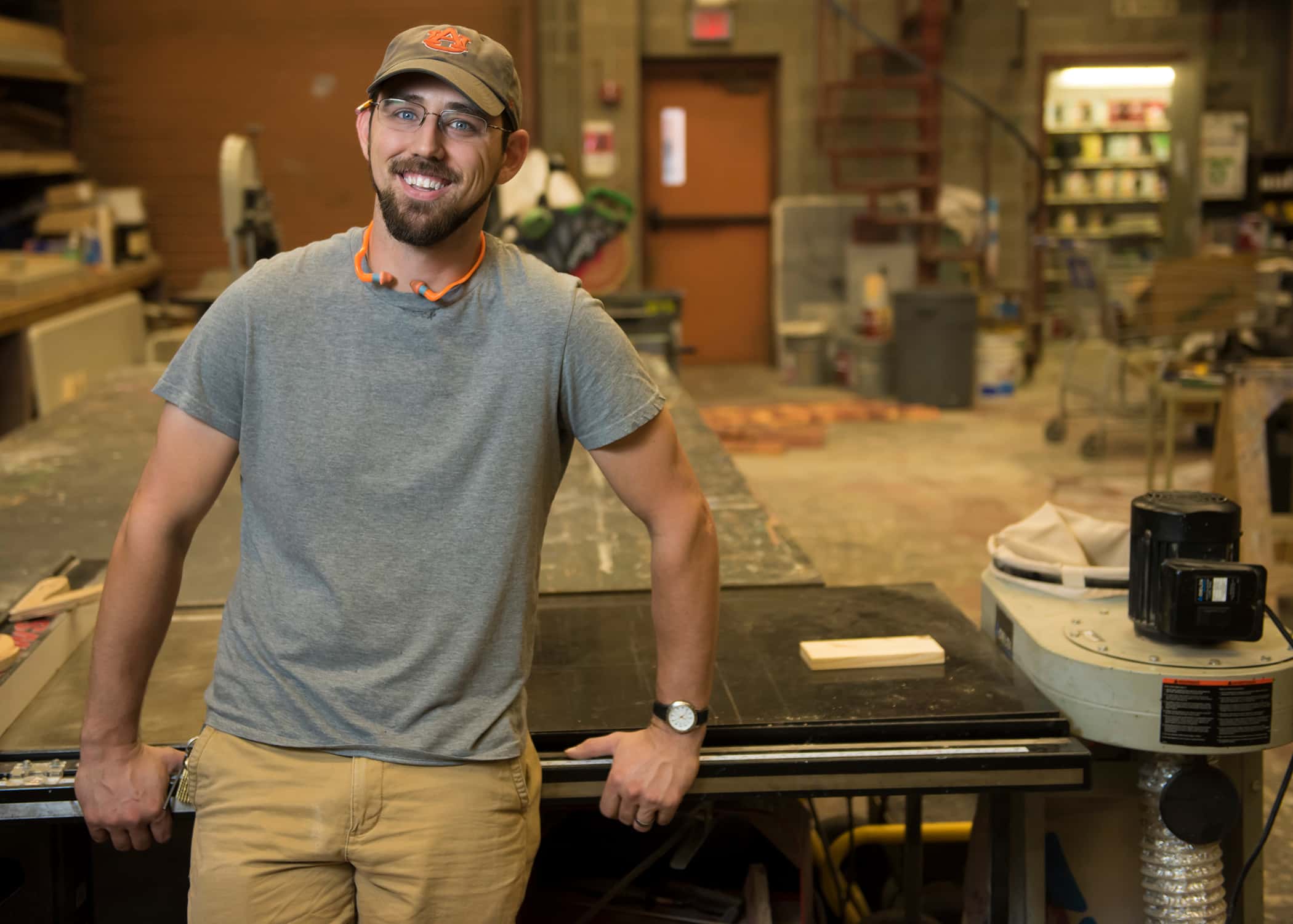 Technical Director Matt Gist standing in the scene shop