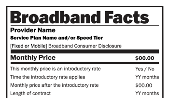 Broadband Facts modeled after Nutrition Facts panel design