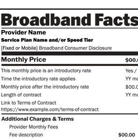 Broadband Facts modeled after Nutrition Facts panel design