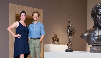 Drs. Kristen Tordella-Williams and Elijah Gaddis at the Monuments and Myths exhibition