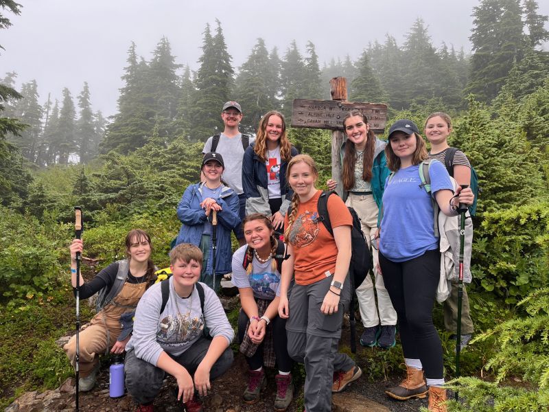 Group of student on a hike in the woods