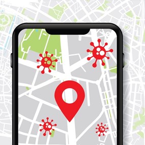 Smartphone showing disease tracking map