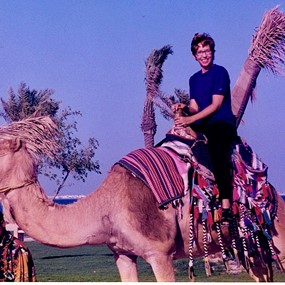 Robin Rowan rides a camel