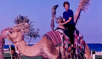 Robin Rowan rides a camel
