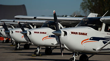 Rows of Auburn airplanes