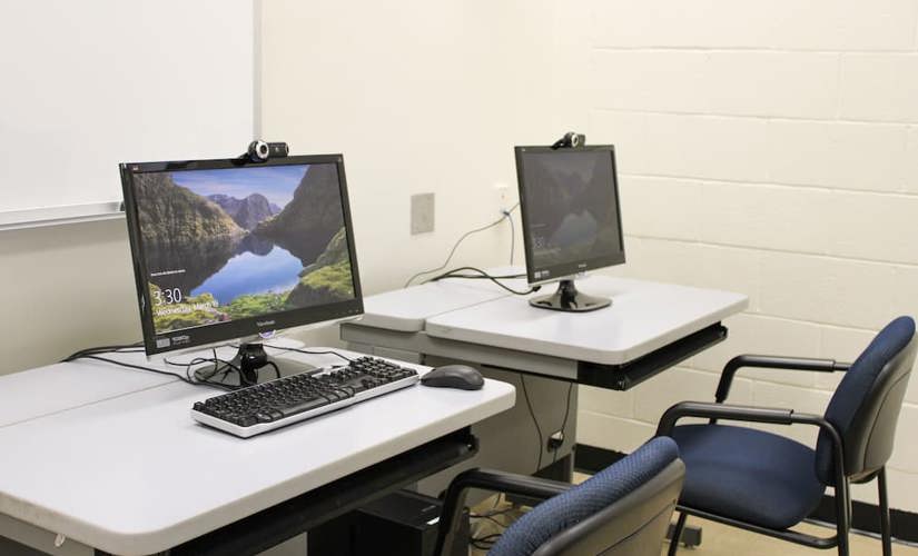 A photo of the computers used in the LUCIA lab for usability testing. 