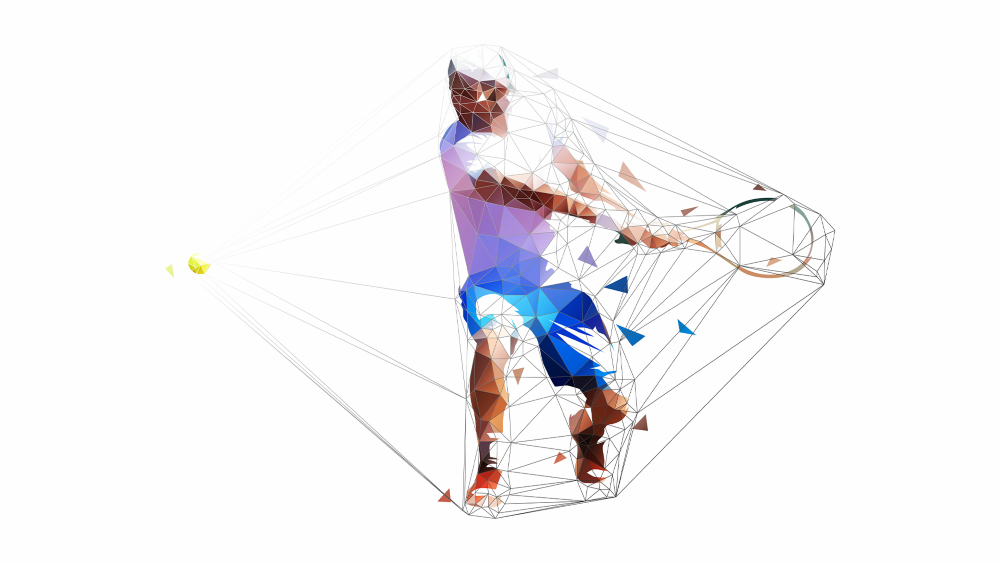 Illustrated tennis player swinging at ball