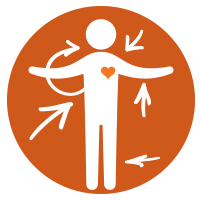 Orange circle with a person in the middle and arrows points towards it