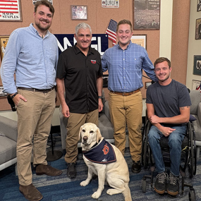 David Deep with podcast hosts on the Everything Auburn set