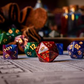 Dice rolling across a Dungeons and Dragons character sheet