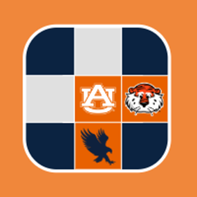 Text saying "CLA Crossword" with a large square and 6 smaller squares inside it. three of the squares have images in them including an auburn logo, aubie head and eagle image