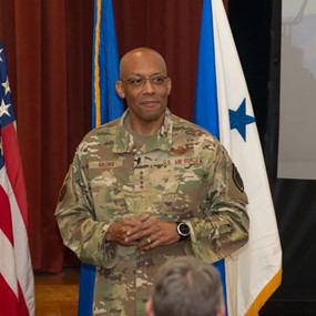 General CQ Brown Jr. addresses a crowd in Foy Hall