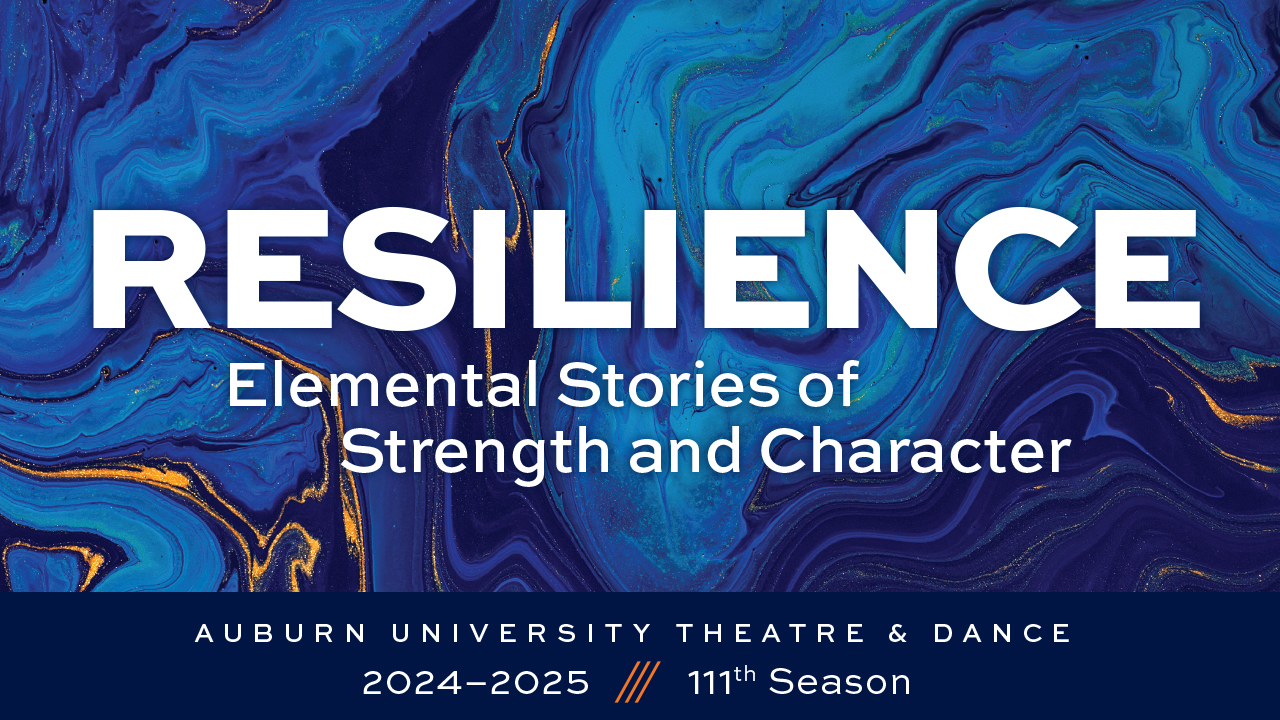 Background of blue and gold swirled paint behind white letters reading RESILIENCE: Elemental Stories of Strength and Character