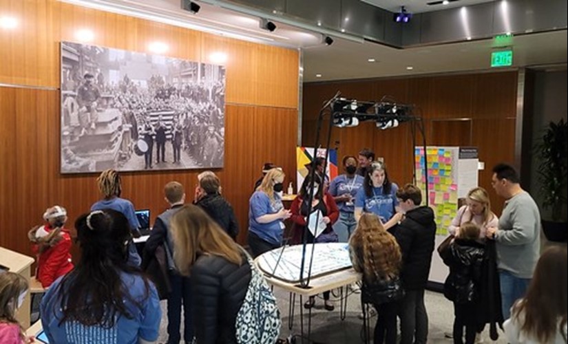 Crowd viewing Selma exhibit