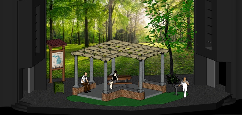 rendering of pavilion on a theatre stage