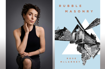 Rose McLarney and her book, Rubble Masonry, which features a black and white dilapidated house's reflection