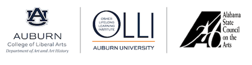 Auburn Dept. of Art & Art History, OLLI, and Alabama State Council on the Arts logos