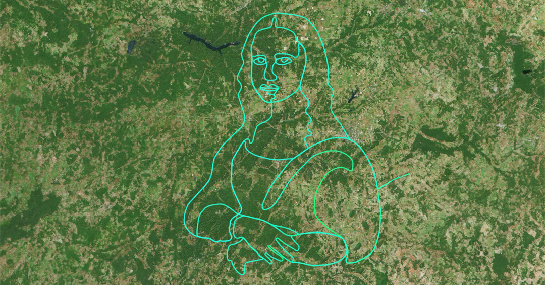 A flight path in the shape of the Mona Lisa