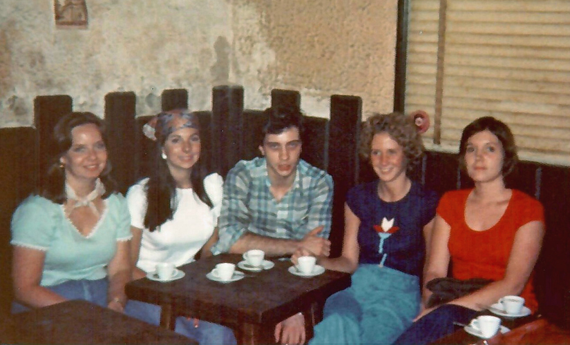 Susan Melton having dinner at a restaurant in Spain during study abroad