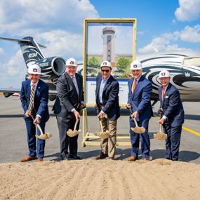 Auburn University leadership breaking ground for the air traffic control tower project
