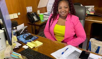 Judge Brittany Jones-Alexander sits at her desk