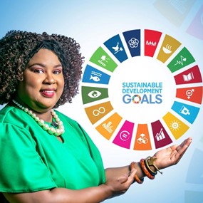 Felicia Tuggle displaying the sustainable development goals