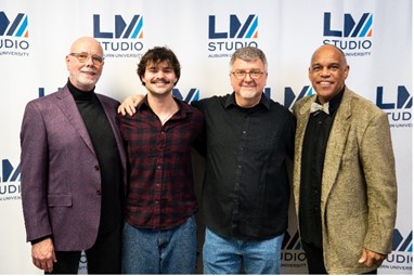 L to R – Lucky Man Studio Engineer Trammell Starks, Winner Jack Sears,  Auburn Music Department Chair Doug Rosener, Competition  Judge LaMont VanHook